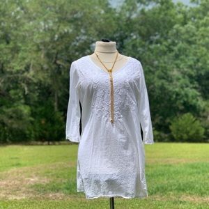 Long white cotton shirt Women Embroidered Soma Med